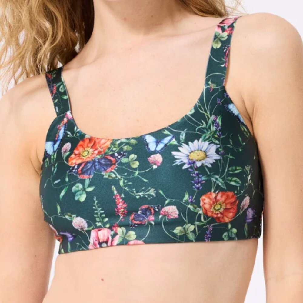 Terez Hi-Shine Scoop Neck Sports Bra in Butterfly Floral NWT Size S